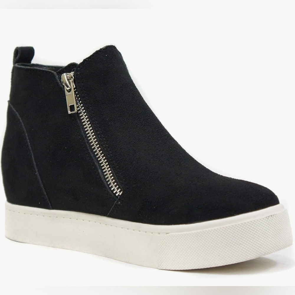 SODA NIB NEW black Wedge Sneakers 7.5 Suede like Zipper Booties Shoes Taylor-G